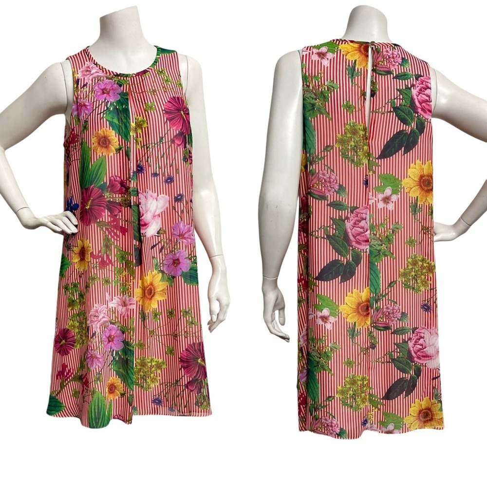 Calvin Klein Women's Red Striped Floral Dress Sleeveless Size 8 NWOT Flowy Aloha
